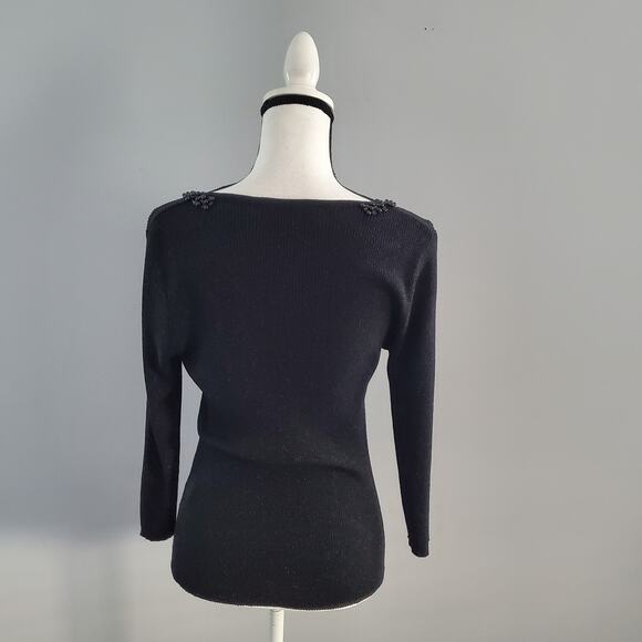 August Silk Knits Silk Blend Beaded Collar Black Sweater M - Picture 2 of 6